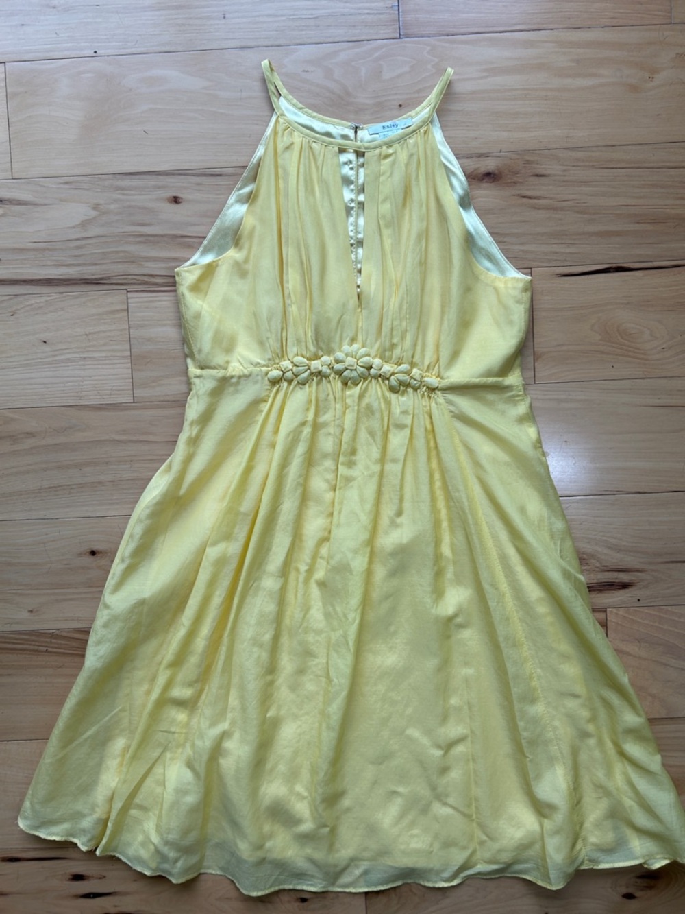Esley Yellow Halter Dress with Floral Waist | Size Medium